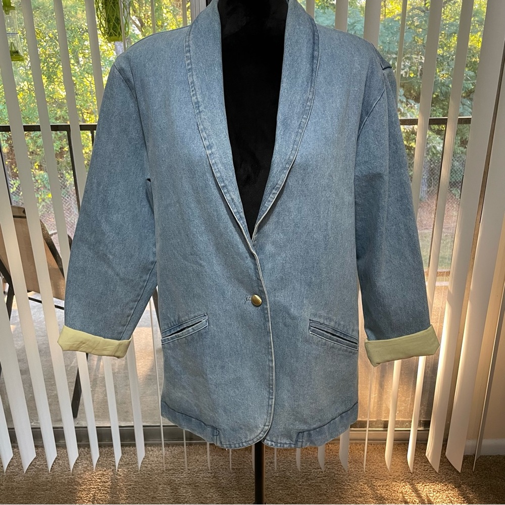 Bandit Vintage Women’s Blue Jean Single Breasted Fashion 80’s Blazer Jacket